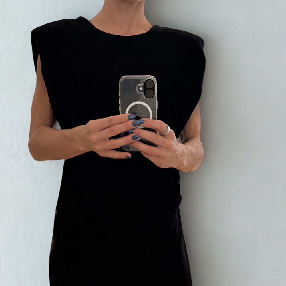 Chic Black ICHI Dress – Minimalist & Structured (Size S)